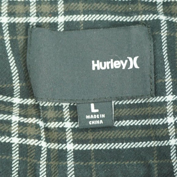 Hurley Long Sleeve Button Up Collared Shirt Men's Large Black/White Plaid - Picture 7 of 7